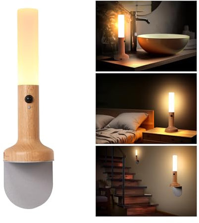 HBGFHG Luces nocturnas con sensor de movimiento, luz LED magnética con sensor de pasillo, luz de pared recargable portátil, lámpara de pared inalámbrica de madera, decoración de pared con pilas (haya)