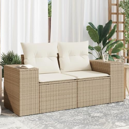 Festnight Rattan Sofa mit Stauraum Gartensofa 2 Sitzer Lounge Sofa Outdoor Balkon Sofa 110 cm Rattansofa 2er Balkon Lounge Klein Couch Gartenlounge Polyrattan Balkonmöbel Gartenmöbel