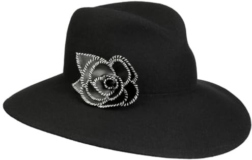 Mayser Ilaria Flower Schlapphut mit Blume Made in EU Damen Herbst Winter schwarz One Size