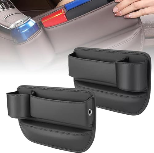 Car Leather Cup Holder Gap Bag For Audi A3 8P 3-Door 2003-2013, Car Seat Storage Box with Water Cup Holder Adjustable Seat Gap Filler Organizer for Glasses Phones Keys Cards,B/Black