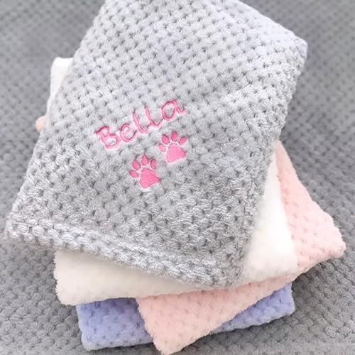 hadefa Individuell bestickte Haustierdecke, personalisierter Haustiername/Text, Hundedecke, Flanell bestickte Decke, geeignet für Sofas, Betten und Haustierbetten, mehrere Farben/Größen