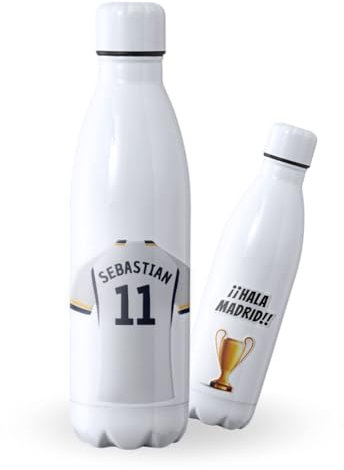 DEREGALOOS Botella de agua de Acero Inoxidable Personalizada equipo de Fútbol Barcelona. Botella termo personalizada deportiva. 500 ml Regalo Original para Aficionados del Futbol. (Madrid)