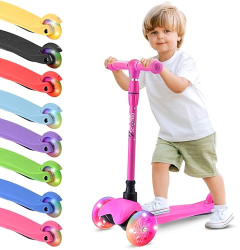 Hurtle Scooter Kinder, Kleinkinder – Premium Roller Dreirad Kickboard mit LED-Rädern – Tretroller Höhenverstellbar für Jungen & Mädchen, Indoor & Outdoor – Sicherer Kickscooter 20 Kg, 2-5 Jahren