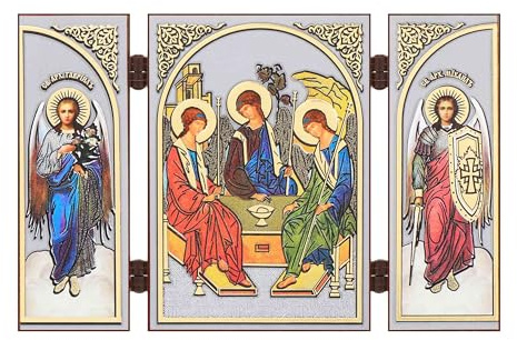 NKlaus - Heilige Dreifaltigkeit - Ikone Triptychon Christlich - 8,5x13cm - reise Altar Holz 16644