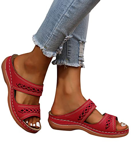 Chaussures Sandales Compensées Femme Confort Chic Et Elegant Escarpin Orthopédiques Nu Pieds Été Demi Semelles De Sécurité Rouge Mules