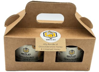 Bountiful Bees Runny and Creamed Gloucestershire Honey Gift Set – 2 x 42g Mini Jars in Cardboard Gift Box – Award-Winning Raw British Honey