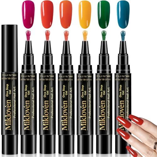 6-Color 3-in-1 Gel Nail Polish Pen Set — UV Lamp Required,Bold Solid Winter-Inspired Shades, No Base Coat Needed, High-Pigment Glossy Long Wear, Twist Design Art Pens for DIY & Salon Manicure