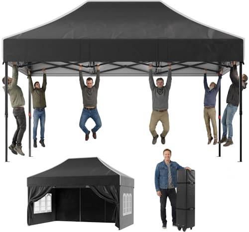 JUMMICO 3x4.5m Schwerlast-Faltpavillon für Extremes Wetter｜Spitzdach & 110g silberbeschichtetes Oxford｜Verstärkte Klettfixierung｜Mehr Stauraum & Stabilität
