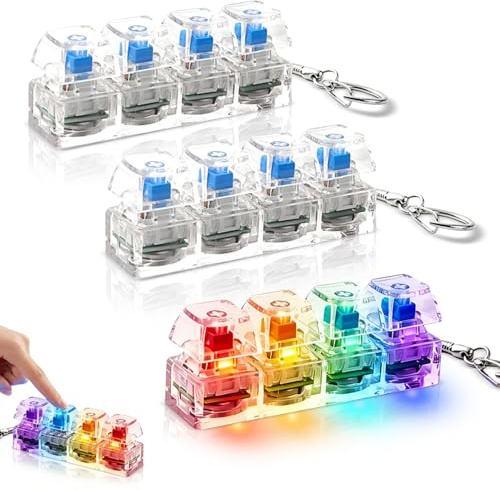 3 PCS Tastatur Fidget Spielzeug mit LED: Mini Tastatur 4 Tasten - Stressabbau & Konzentration - Fidget Toys Erwachsene & Kinder - Dekompression Spielzeug Schlüsselanhänger für Büro & Schule & Reisen
