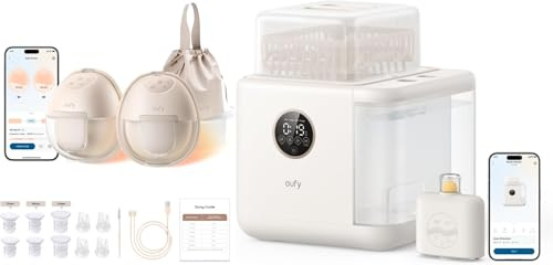 eufy Security Wearable Breast Pump S1 Electric Hands-Free Breast Pump with Heating Technology, eufy Bottle Washer S1 Pro, Built-in Water Softener, All-in-One 3D HydroBlast Washer