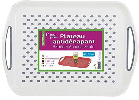 Large 45cm Rectangle Plastic Non Anti Slip Dinner Serving Lap Tray With Handles (White)