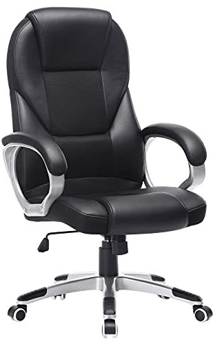 SONGMICS Executive Office Chair with High Back, Durable and Stable, Height Adjustable, Ergonomic, Black, OBG22BUK, 73 x 70 x (112-122) cm, 777OBG22BUK