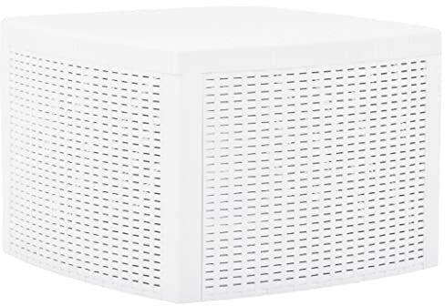 Multistore 2002 Beistelltisch Naxos, Rattan-Optik, Kunststoff, Weiß, 53x53cm, inkl. Stauraum - Gartentisch Teetisch