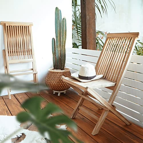 LEBENSwohnART 2tlg. Teak Klappstuhl-Set KURSI Gartenstuhl Terrasse Balkon Holzstuhl Teakstuhl