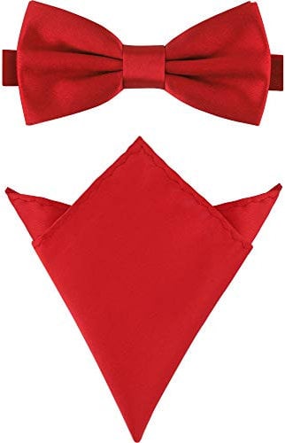 Ladeheid Herren Schmale Fliege & Einstecktuch Set M/P (12cm x 6cm, 22cm x 22cm, Rot)