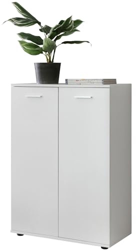 Wohnling Kommode 71x35x104 cm Holz Weiß mit 2 Türen | Mehrzweckschrank hell mit Stauraum, Flurschrank hoch mit stabilen Füßen, Anrichte modern für Flur und Bad