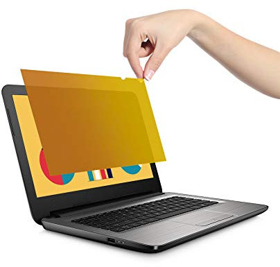 VistaProtect – Premium Blickschutzfilter & Anti-Blaulichtfilter, Privacy Filter Anti Blue Light Blickschutzfolie für Laptops & Notebooks (14″ Zoll - Gold)