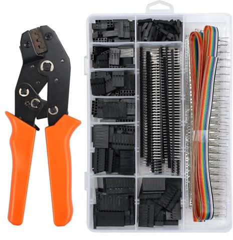 CAMWAY Crimpadora Terminales Dupont 2.54 mm Alicates para Engarzar Herramientas, el Arrugador Alicates 2.54mm 3.96mm 28-18AWG 0.25-1.5mm² con 1550PCS Conectores Cable