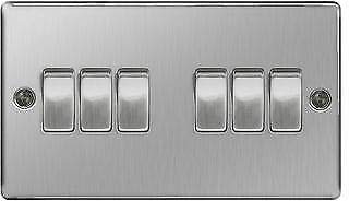 BG Nexus 6 Gang Light Switch Brushed Stainless Steel Metal 10AX 2 Way - NBS46-01