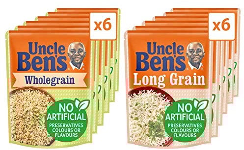 Uncle Bens Microwave Rice Mixed Selection (Pack of 12), 6 x Long Grain 250g, 6 x Wholegrain 250g