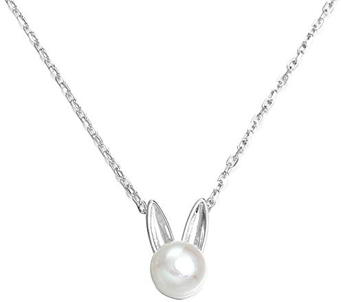 THTHT S 925 Sterling Silber Halskette Mode Frauen SimpleSweet White Rabbit PearlElegante Retro Temperament Schlüsselbein Kette Kreative Geburtstag Geschenk
