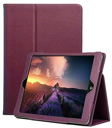 Leather Flip Stand Folio Case Plain Cover for Apple iPad Air 1,2,5th,6th Gen 9.7 (For Apple iPad (5th Generation), Purple)