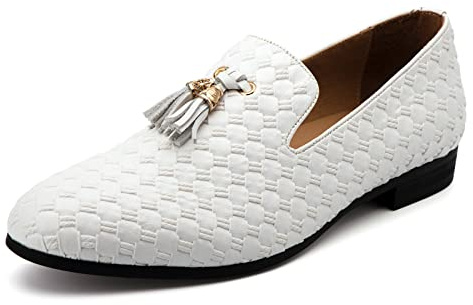 MEIJIANA Herr Loafer Bröllop Mockasiner för Män Läder Penny Loafers Män Klassiska Mockasiner, vit-02, 45 EU (12 UK)