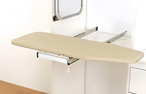 HIDE AWAY IRONING BOARDS Faltbarer rotierender Bügelbrett-Schrank, ausziehbar im Schrank, Bügelstation für Zuhause, Wohnung, Beige