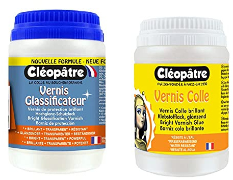 Cléopâtre - LCC3-250 - Vernis glassificateur - Pot 250 g & LCC1-250 - Vernis Colle brillant - Pot 250 g