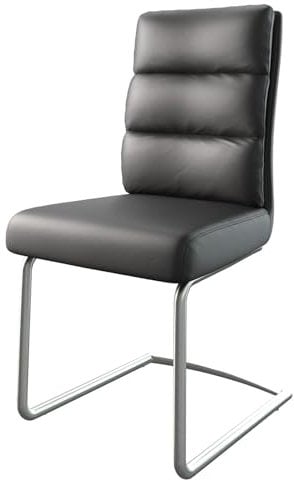 DELIFE Schwingstuhl Pela-Flex Freischwinger rund Edelstahl Echt-Leder Schwarz Taschenfederkern