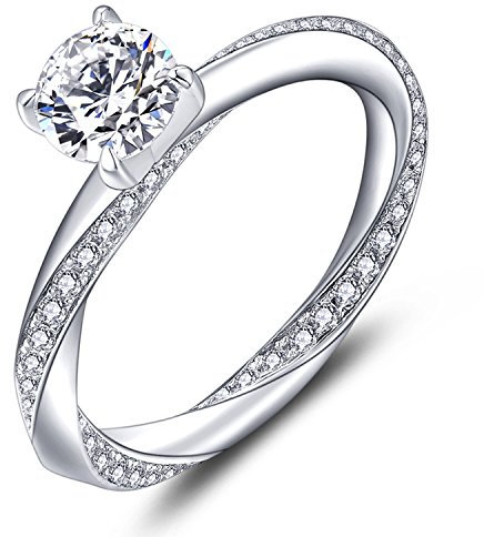 YL Damen Ring 925 Sterling Silber mit April Geburtsstein weißen Zirkonia Ring Verlobungsring Ehering für Braut(Größe 56)