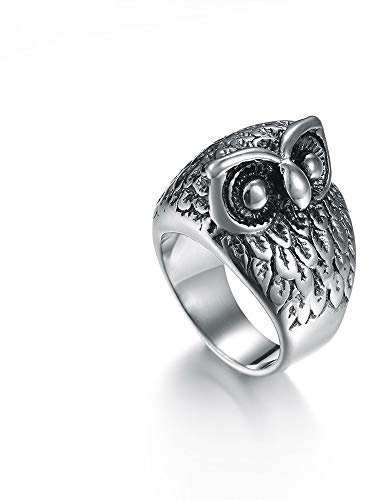 BlackAmazement 316L Edelstahl Ring Eule Owl Weisheit Silber Herren Damen (71 (22.6))