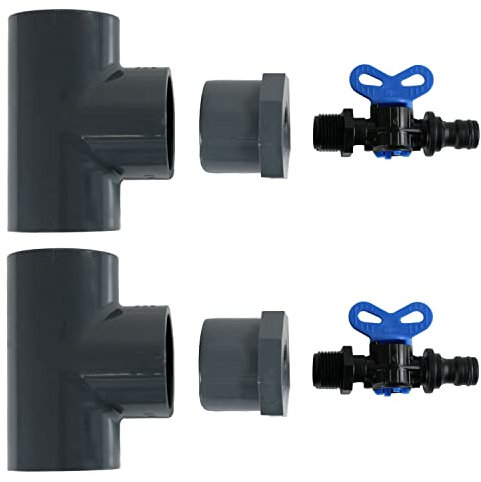 2 Entleerungs-Sets für PVC Verrohrungen und Pools I 2x T-Stücke 50 mm I 2x Reduzierungsstück 50 mm x 1/2 Zoll I 2x Ablasshahn 1/2 Zoll I bm183