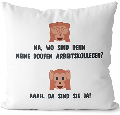 JUNIWORDS Kissen, NA, wo sind denn Meine doofen Arbeitskollegen? Aaah, da sind sie ja!, Weiß-Schwarz, 2-farbig (1004702)