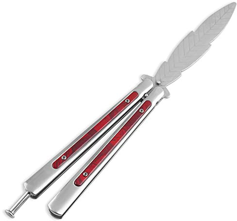 Andux Balisong de Entrenamiento, Cabeza de Hoja, Sin tornillos, no te Preocupes por Aflojar, Manija de la Barra Roja