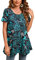 Enmain Tunika Damen Sommer Kurzarm Longshirt Locker Große Größen 3/4 Ärmel Bluse Tuniken Top Longbluse Oberteil Mit Aufdruck Für Lässig Festliche,Türkis,3XL