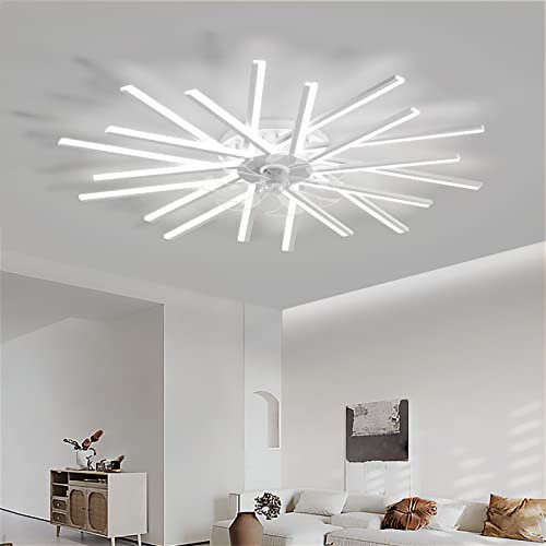 LJX 100cm Lampadario Ventilatore con Telecomando Moderno Ventilatore da Soffitto con 20 Luci Silenzioso Estate Inverno Modalità Dimmerabile Reversibile DC Plafoniera con Ventilatore, Bianco