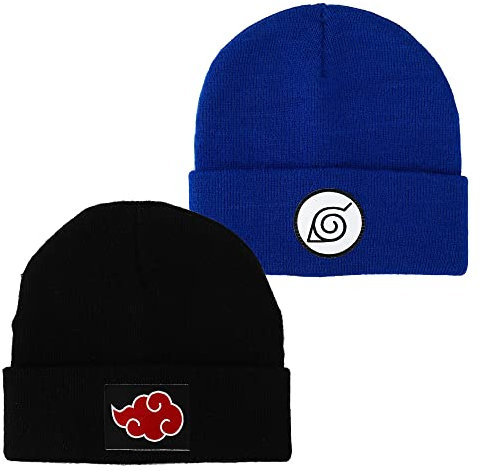 Bioworld Naruto Beanie-Mütze mit Bündchen in Blau und Schwarz, 2er-Pack, Mehrfarbig, Einheitsgröße