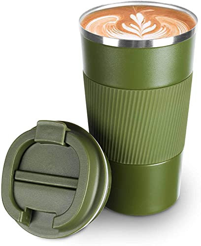 camako Coffee Cup Insulated, Reusable Travel Stainless Steel Mug with Leakproof Lid & Eco-Friendly for Coffee (18oz/510ml, Army Green)