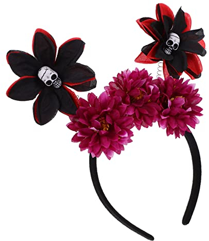 minkissy Totenkopf-stirnband Damen Stirnbänder Haarspangen Für Damen Renaissance-accessoires Schädel Rose Stirnband Zuckerstangen-stirnband Haarreifen Halloween Fräulein Stoff Skelett