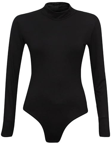 Prime fashions Womens Turtle Neck Bodysuit Ladies Long Sleeve Stretch Leotard Top Sizes