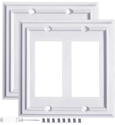 Klassische schwarz-weiße Wandplatten, Duplex-Steckdosenabdeckungen, Kipp-Lichtschalterplatten, Dekorator-Lichtschalter-Abdeckung, Bambusfasermaterial, 2 Stück, reines Weiß)