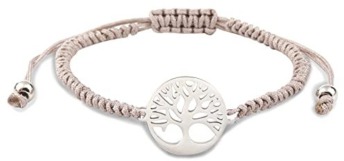 Lebensbaum Armband Mutter Tochter Armband, Baum des Lebens Armbändchen für Frauen & Mädchen, Elastisches Glücksarmband (Hellgrau)