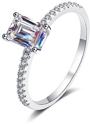 Banemi Eheringe, Herren Ring Silber 925 2ct Moissanit Rechteckig Modische Verlobungsringe Größe 58 (18.5)
