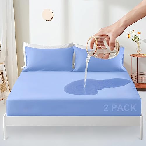 Sufdari Matratzenschoner wasserdicht 90x200cm spannbettlaken, Atmungsaktive Matratzenauflage, Inkontinenzauflage, Wasserundurchlässiger Matratzen-Schutz Nässeschutz Spannbetttuch -Blau(2 Stück)