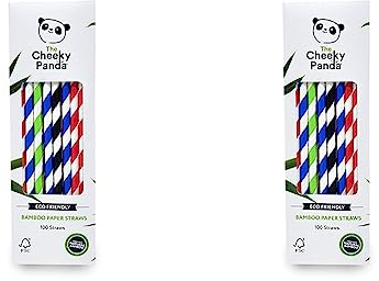 The Cheeky Panda Bamboo Paper Straws | 100 Multicoloured Drinking Straws (Pack of 2)