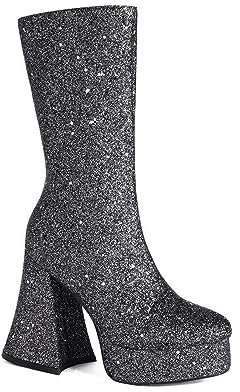 NMMAX Frauen Gold Pailletten Stiefel Plattformen Super High Chunky Heels Rosa Mid-Calf Stiefel Gothic Zipper Frau Silber Glitter Schuhe blcak, 41