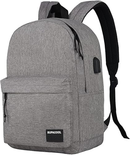 SUPACOOL Leichter Casual Laptop Rucksack mit Laptop Fach 15,6 Zoll für Männer und Frauen, Rucksack für College(Hellgrau)