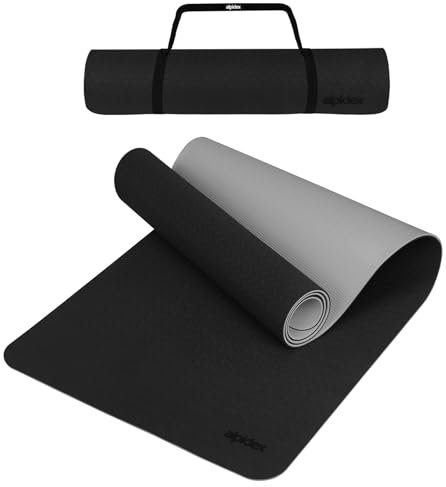 ALPIDEX Yogamatte rutschfest 190 x 61 x 0.6 cm | 190 x 90 x 0.6 cm E-Book Phthalatfreie Fitness TPE Matte Gymnastik Turnen Pilates Sport Yoga Trainingsmatte, Black/Grey, 190 x 61 x 0.6 cm