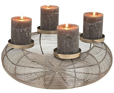 Edler Advents-Kranz Weihnachts-Gesteck aus Metall Ø 38cm Silber Deko-Kranz Kerzenhalter Weihnacht Deko-Kranz Stumpen-Kerzenhalter Weihnachten Advent Winter Weihnachts-Deko Wohungs-Dekoration